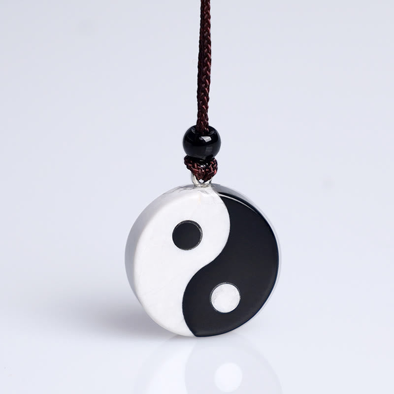 KarmaRipple's Authentic Black Obsidian Ivory Turquoise Yin Yang Fulfilment Strength Pendant Necklace p5