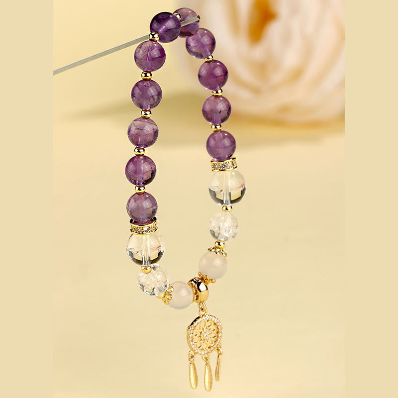 KarmaRipple's Green Strawberry Quartz Amethyst Gemstone Dreamcatcher Balancing Bracelet p10
