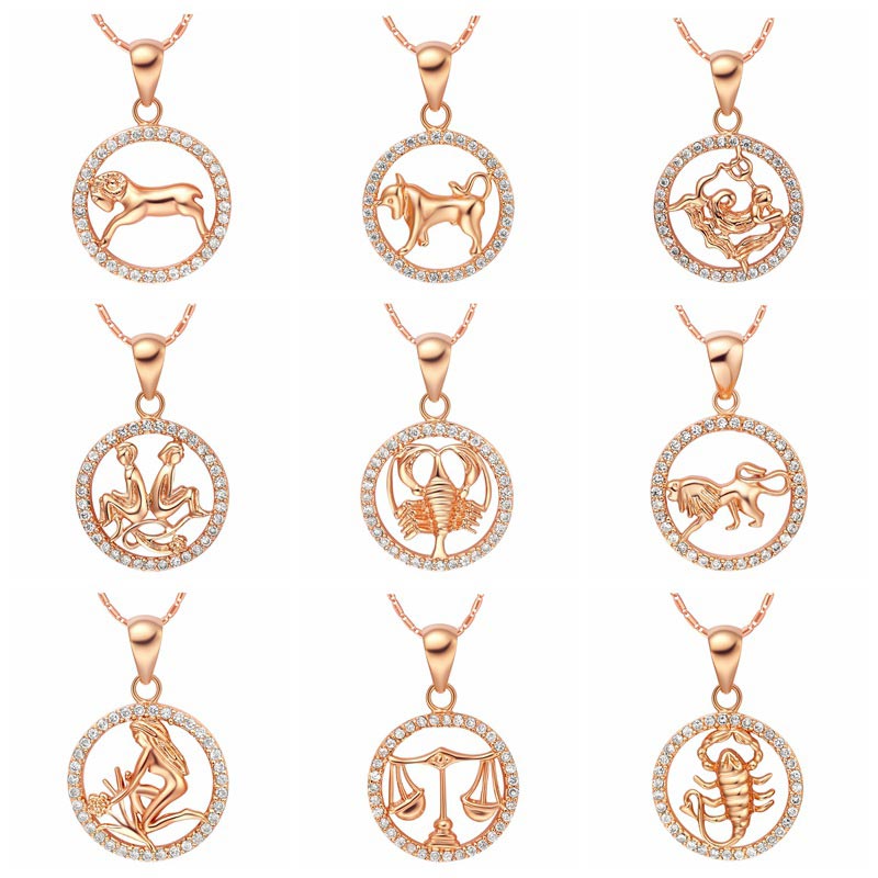 KarmaRipple's 12 Constellations of the Zodiac Rhinestone Fortune Pendant Chain Necklace ( p13