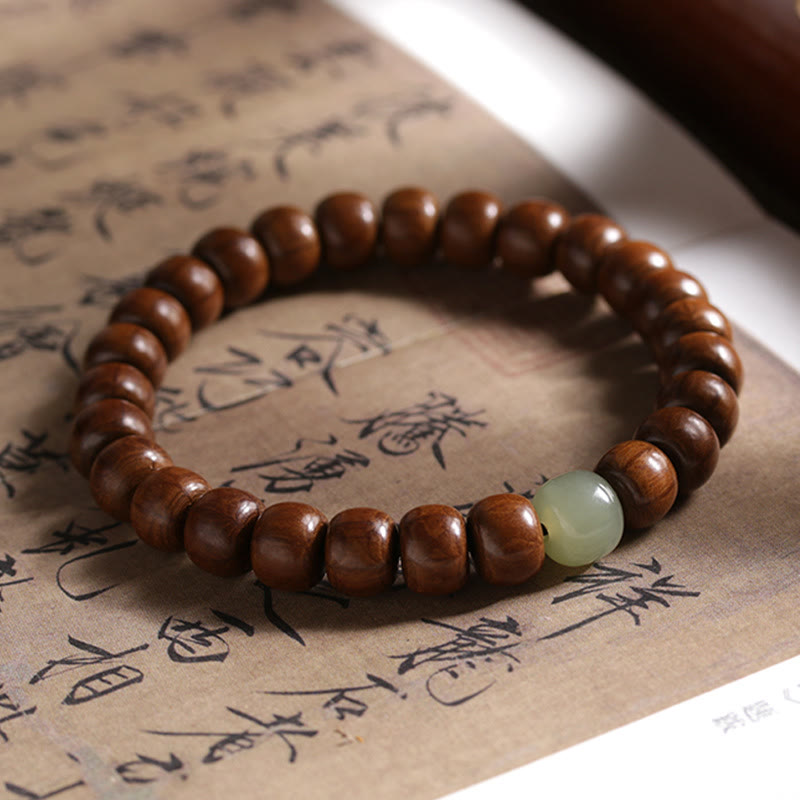 KarmaRipple's Authentic Abelia Biflora Wood Hetian Jade Bamboo Bead Warding Off Evil Spirits Bracelet p19