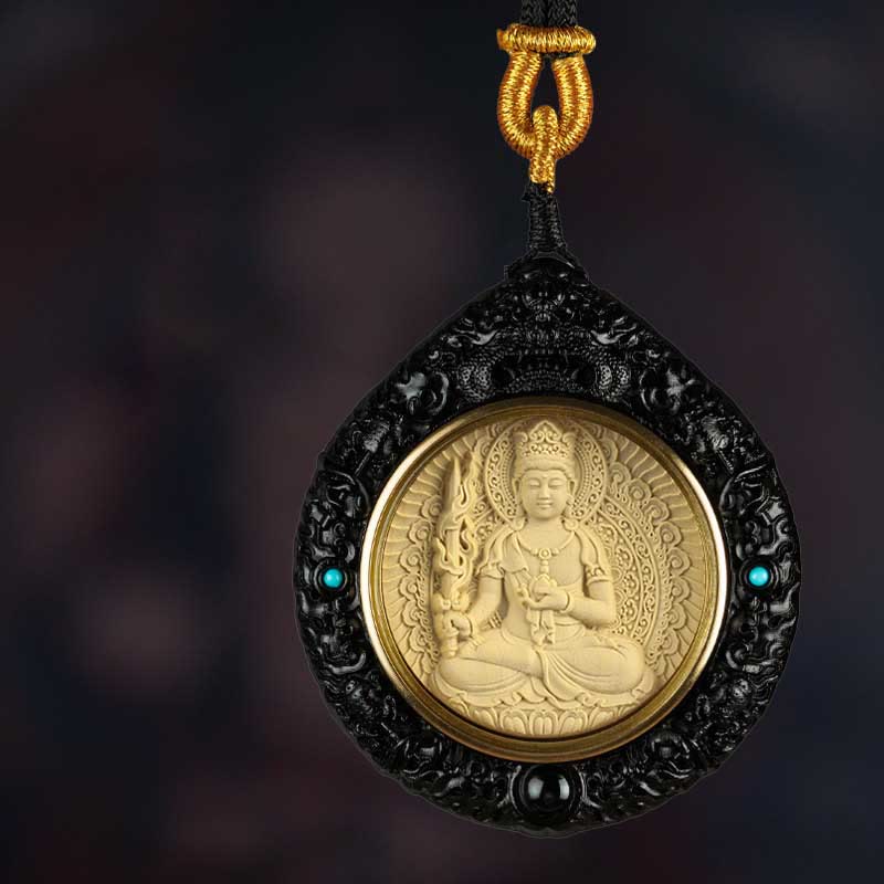 KarmaRipple's Chinese Zodiac Avalokitesvara Small Leaf Red Sandalwood Ebony Longevity Pendant Necklace p4