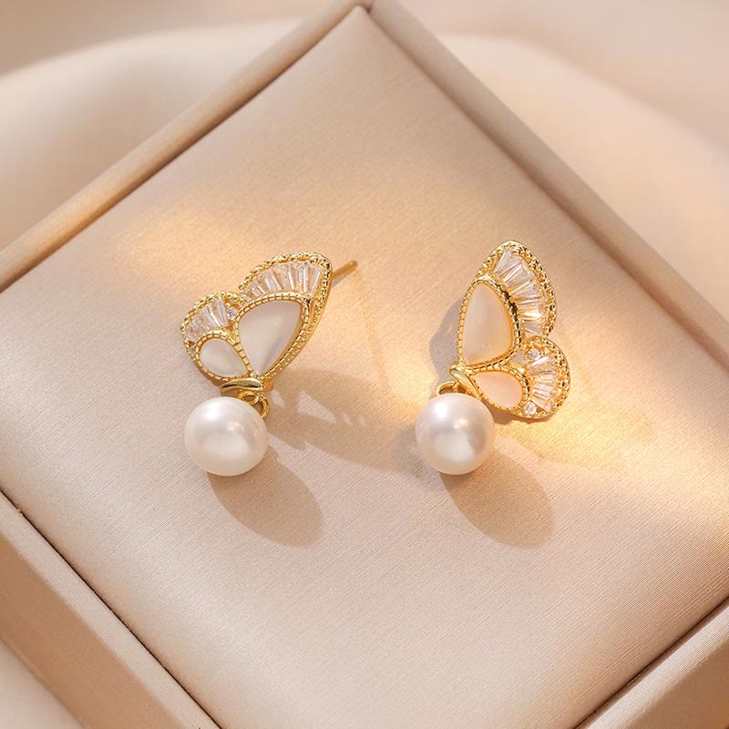 KarmaRipple's Tridacna Stone Pearl Bead Butterfly Balancing Pendant Necklace Earrings Set p9