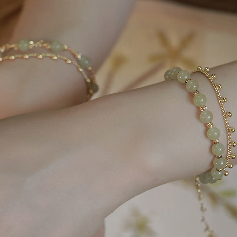 KarmaRipple's 14K Gold Plated 2 Layers Hetian Jade Bead Fortune Prosperity Bracelet p10