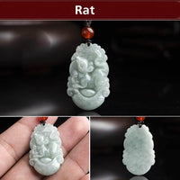 Collier pendentif en jade authentique KarmaRipple avec les 12 signes du zodiaque chinois