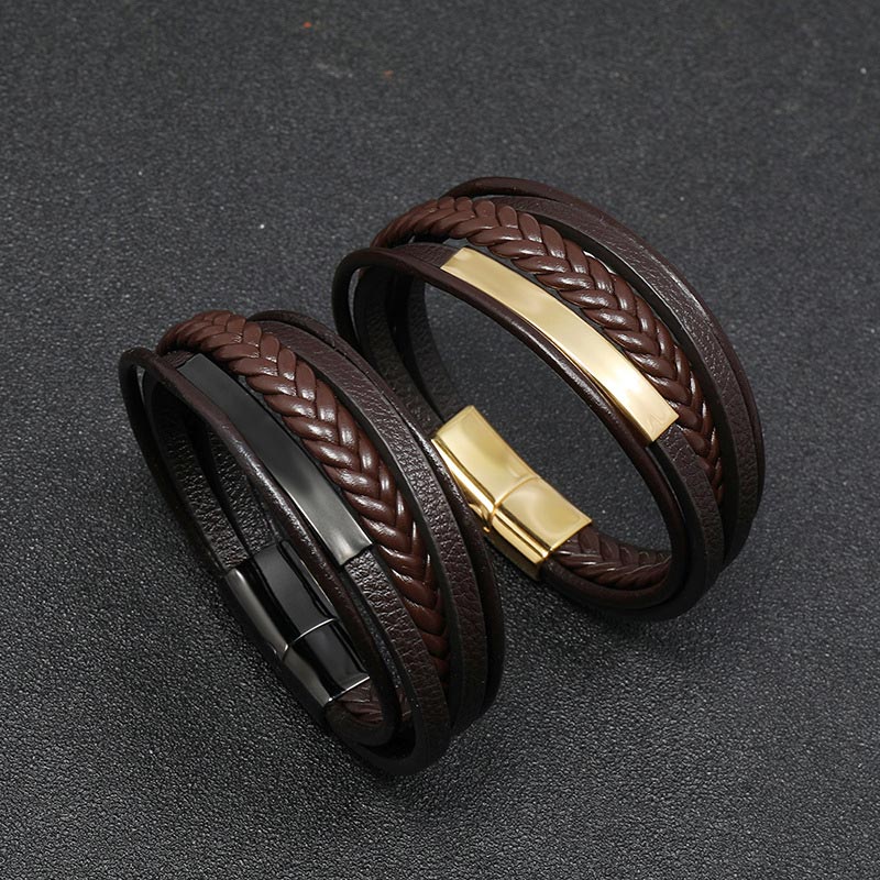 KarmaRipple's Simple Design Titanium Steel Leather Fortune Bracelet p10