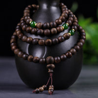 KarmaRipple's 108 Mala Beadwork Indonésie Tarakan Rare Agarwood Cyan Jade Ward Off Evil Spirits Bracelet