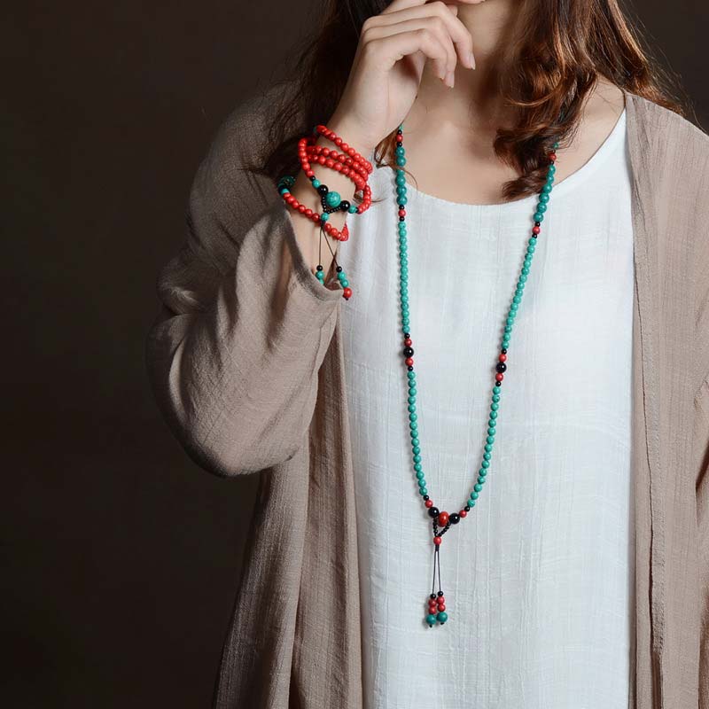 KarmaRipple's Turquoise Black Onyx Red Turquoise Bead Protection Bracelet p10