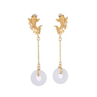Boucles d'oreilles FengShui Koi Ivoire Jade Fortune de KarmaRipple