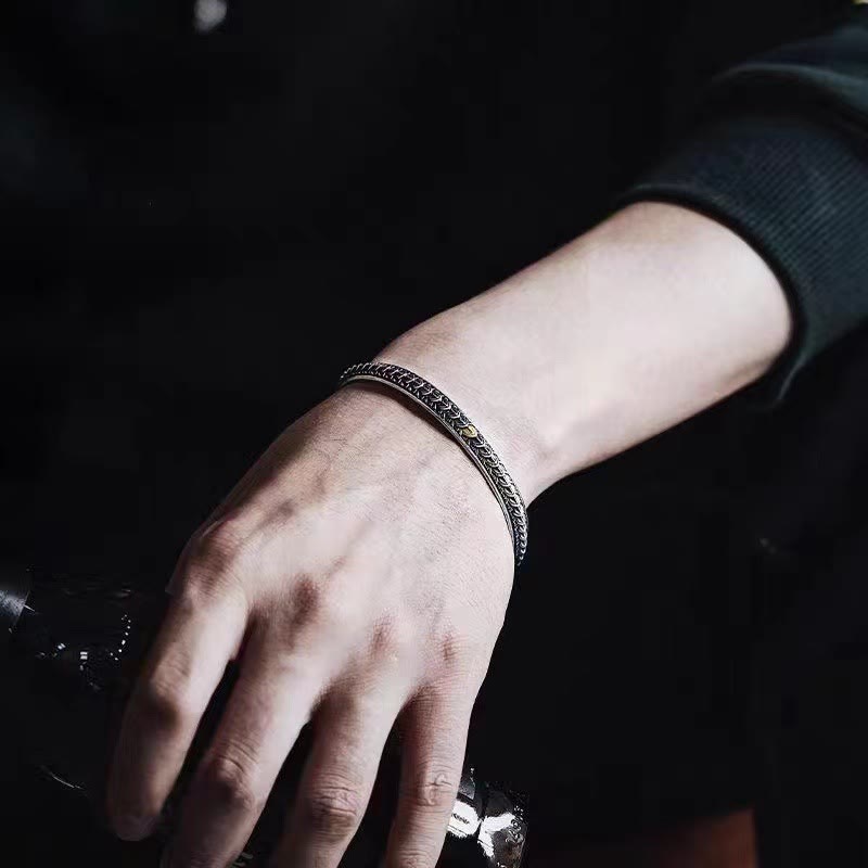 KarmaRipple's Vintage Dragon Scales Pattern Fortune Wealth Cuff Bracelet Bangle p4