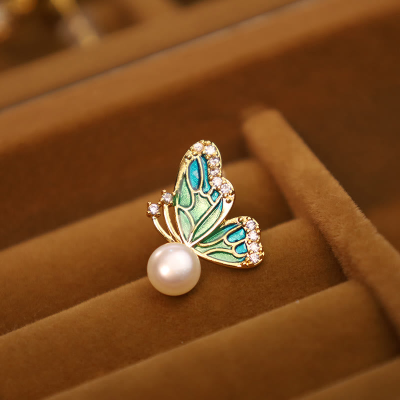 KarmaRipple's 925 Sterling Silver Posts 18K Gold Plated Bronze Authentic Pearl Butterfly Balancing Stud Earrings p4
