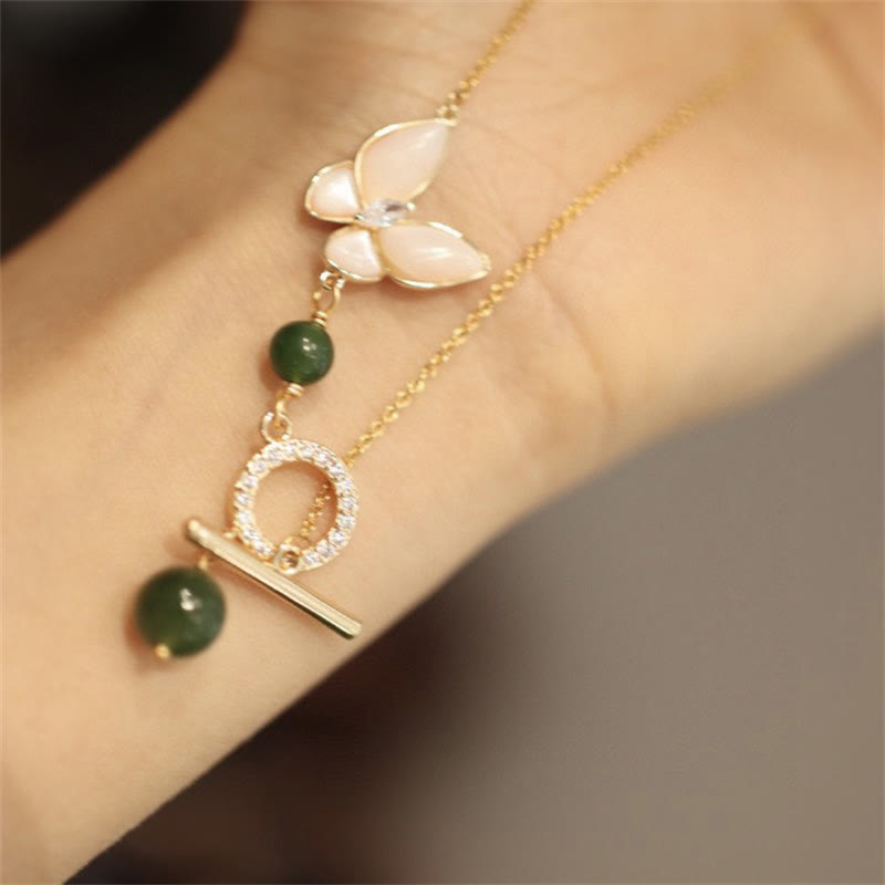 KarmaRipple's Authentic Cyan Jade Tridacna Stone Butterfly Bead Balancing Pendant Necklace Ring Earrings p9