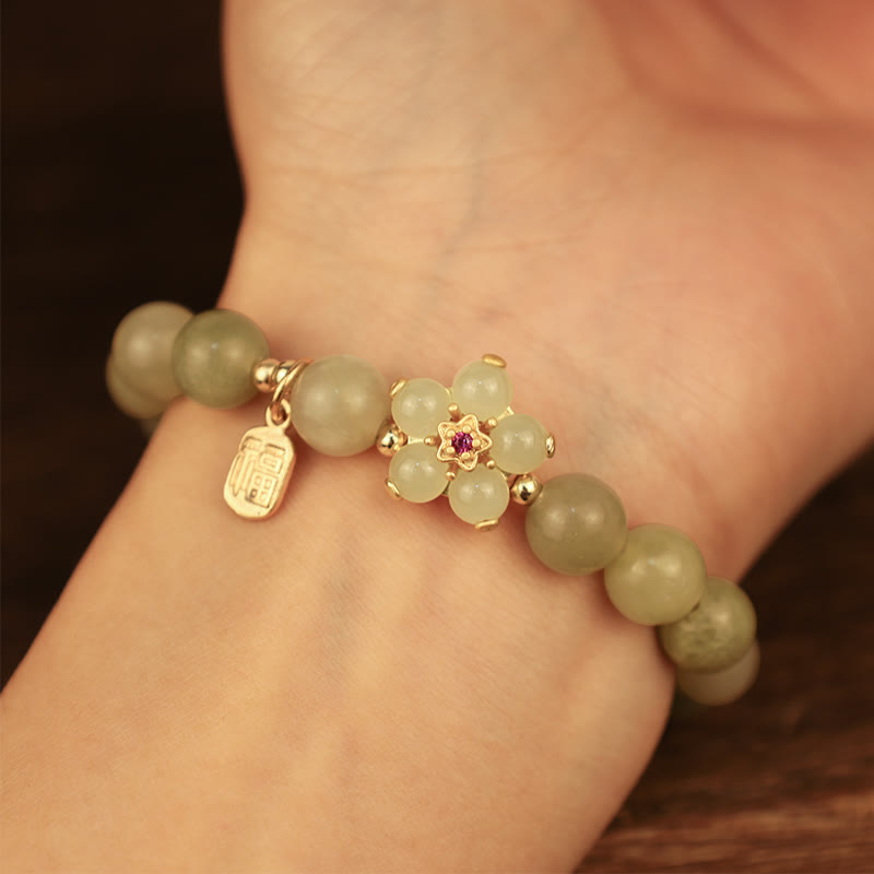 KarmaRipple's Green Jade Flower Fu Character Talisman Fortune Bracelet p4