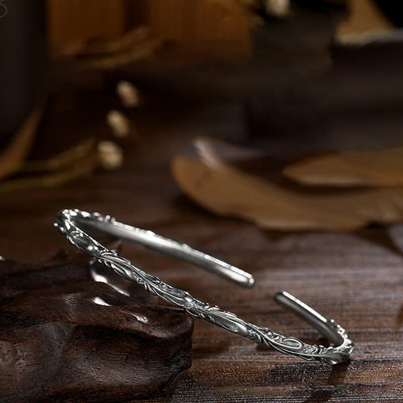 KarmaRipple's 925 Sterling Silver Handmade Vines Engraved Protection Bracelet Bangle p6