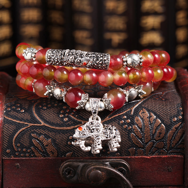 KarmaRipple's Authentic Watermelon Tourmaline PiXiu Elephant Positive Triple Wrap Bracelet p15