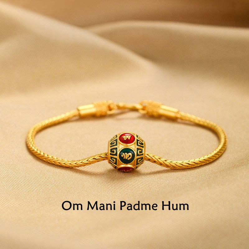 KarmaRipple's Tibetan 18K Gold Om Mani Padme Hum Fortunate Koi Fish Fu Character Ingot Bronze Coin Peace Bracelet p1