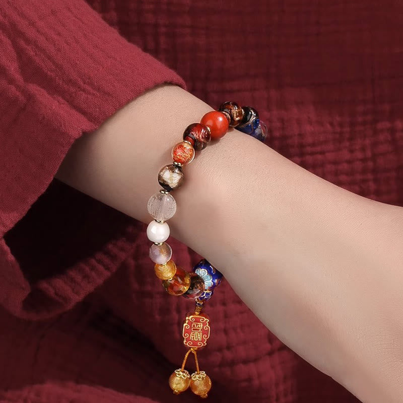 KarmaRipple's Tibetan Colorful Incense Ash Liuli Glass Bead Om Mani Padme Hum Dorje Vajra 18 Beadwork Wrist Mala p7