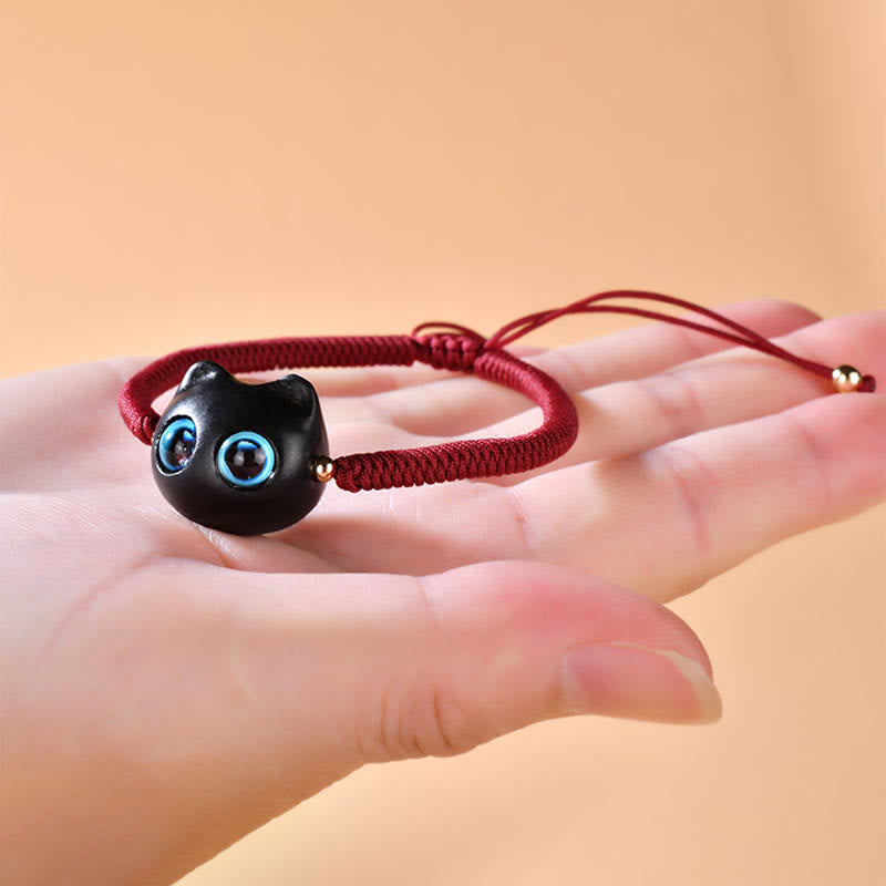 KarmaRipple's Ebony Wood Cat Head Pattern Peace King Kong Weave Woven Bracelet p7