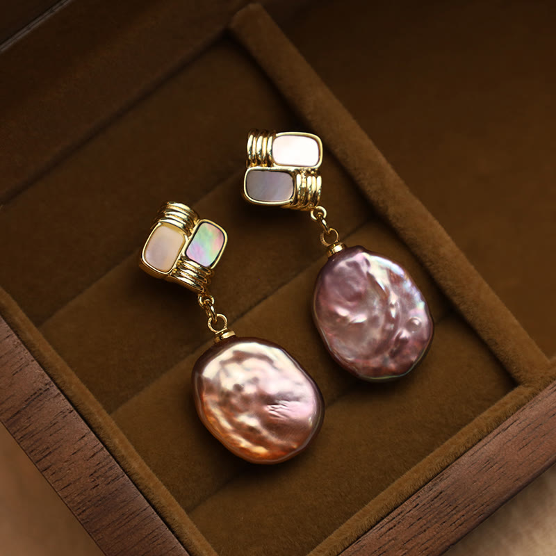 KarmaRipple's 925 Sterling Silver Posts Bronze Plated Gold Authentic Baroque Pearl Balancing Drop Earrings p1