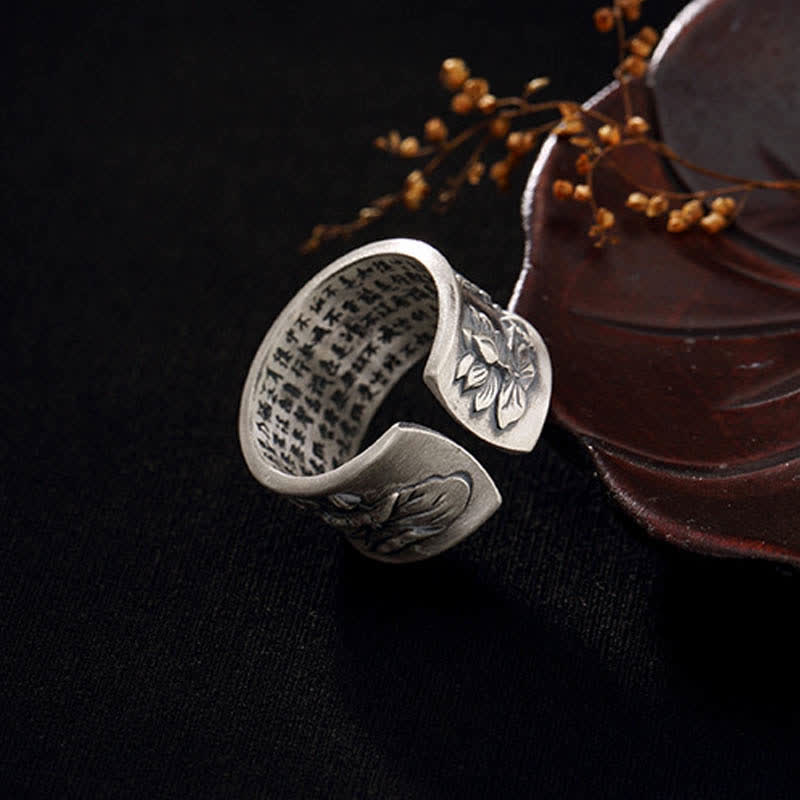 KarmaRipple's 999 Sterling Silver Fortune Koi Fish Lotus Heart Sutra Wealth Ring p19