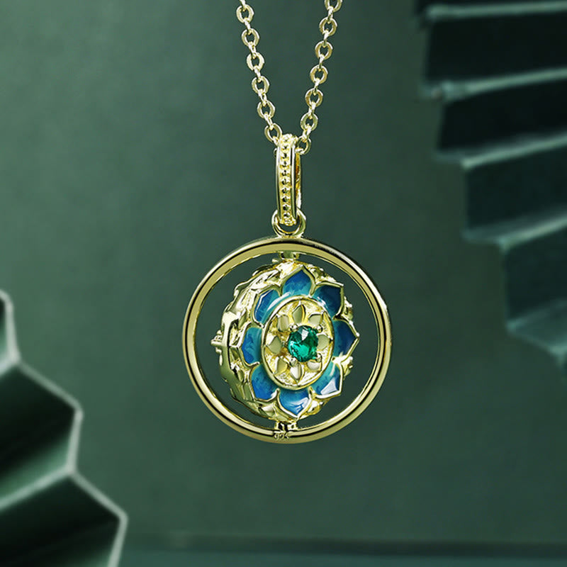 KarmaRipple's 925 Sterling Silver Lotus Flower Floral Zircon Enlightenment Rotatable Pendant Necklace p2