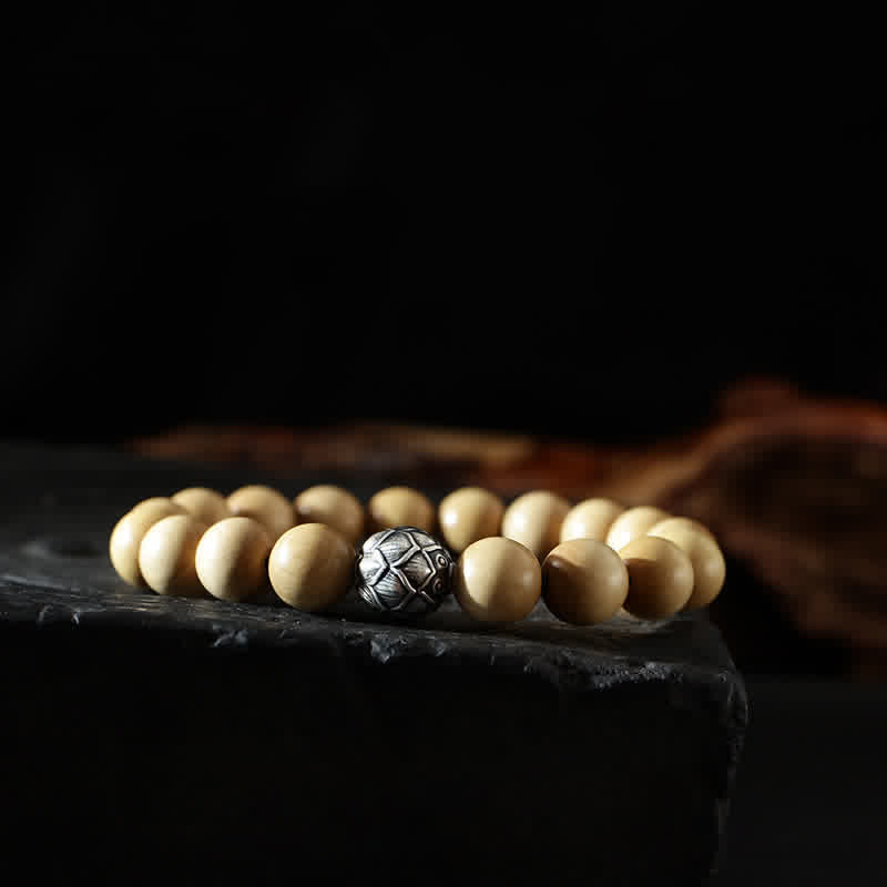 KarmaRipple's Tibet Peach Wood Lotus Cinnabar Bagua Yin Yang Fortune Wealth Bracelet p24