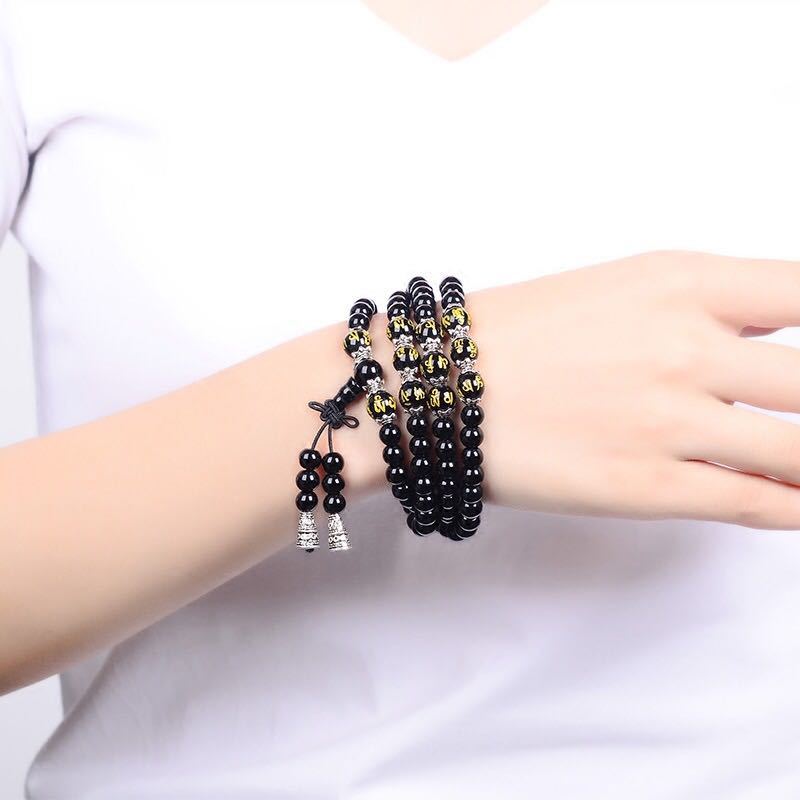 KarmaRipple's Black Obsidian Six True Words Protection Mala Bracelet p5