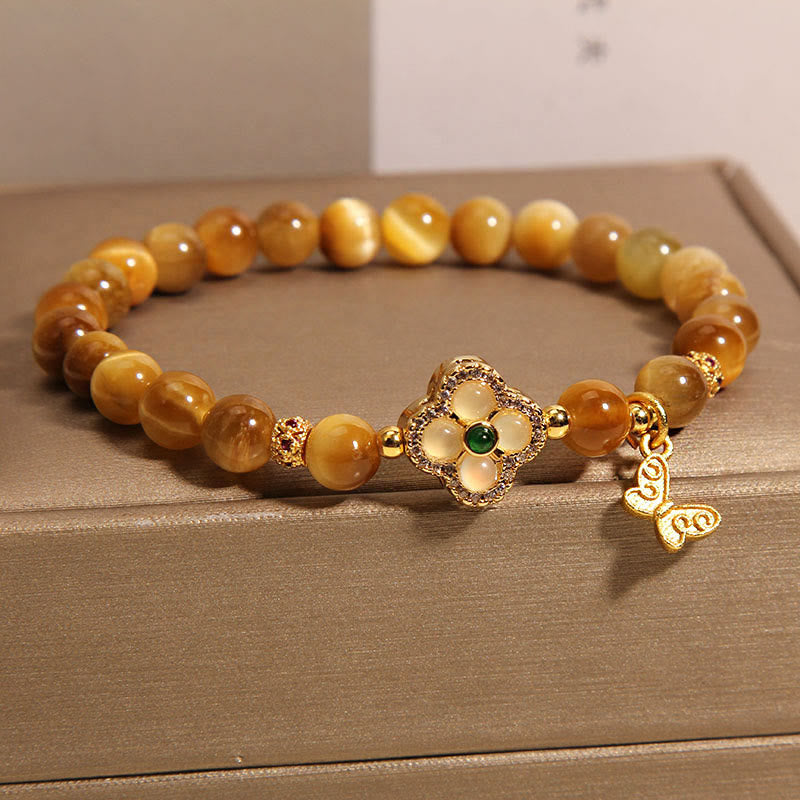 KarmaRipple's Tiger Eye Four Leaf Clover Butterfly Protection Bracelet p5
