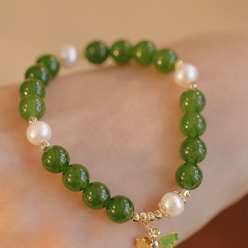 KarmaRipple's Authentic Green Chalcedony Pearl Butterfly Courage Strength Bracelet p2