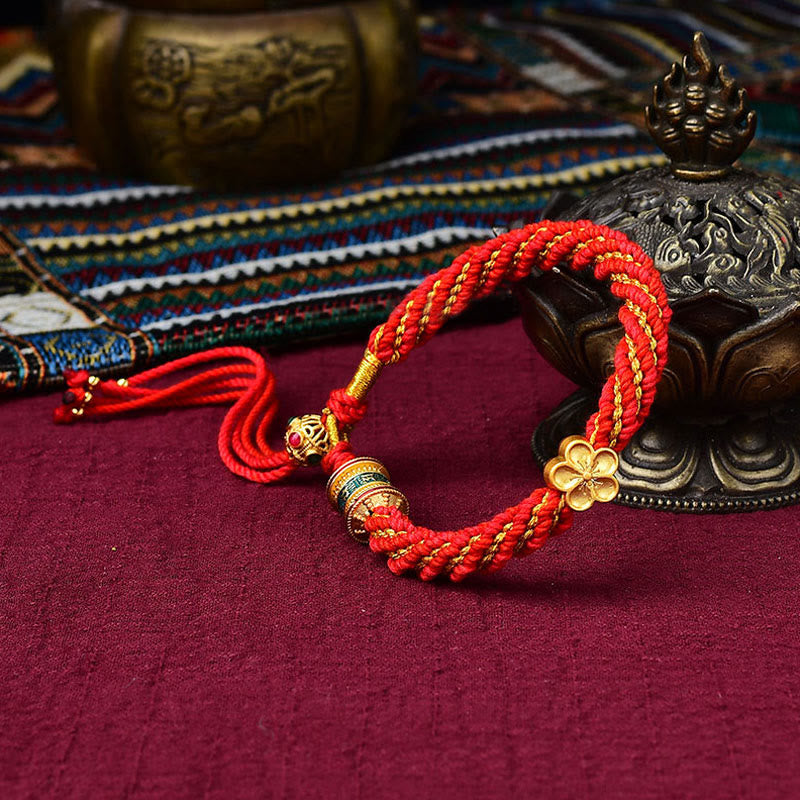 KarmaRipple's Tibet Handmade Five God Of Wealth Fortune Thangka Amulet Prayer Wheel Flower Talisman Weave String Bracelet p14