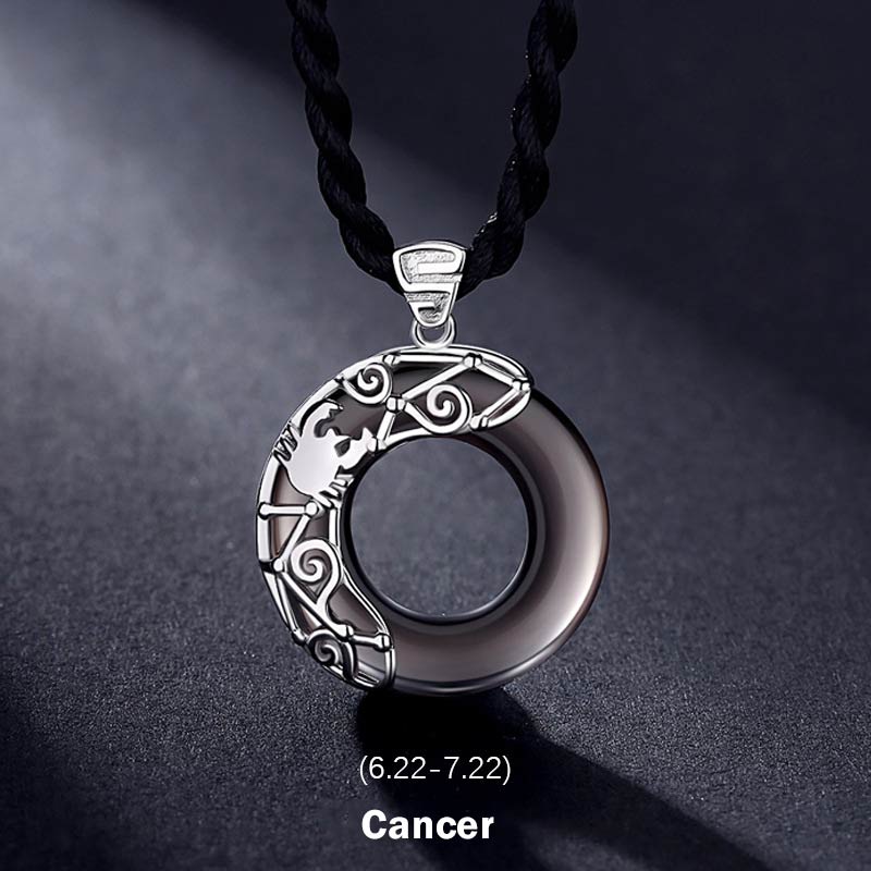 KarmaRipple's 12 Constellations of the Zodiac Ice Obsidian Blessing Round Necklace Pendant p24