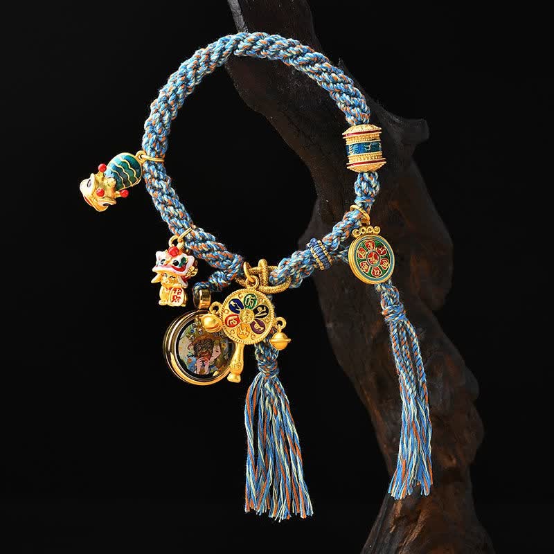 KarmaRipple's Tibetan Zakiram Goddess of Wealth Thangka Fortune Prayer Wheel Braid String Bracelet p7
