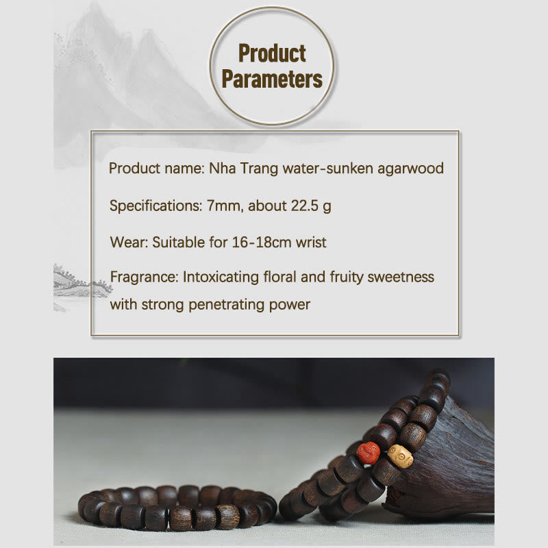 KarmaRipple's Nha Trang Rare Bai Qinan Agarwood Cyan Jade Red Agate Laughing Buddha Tibetan Bone Strength Meditation Bracelet p19