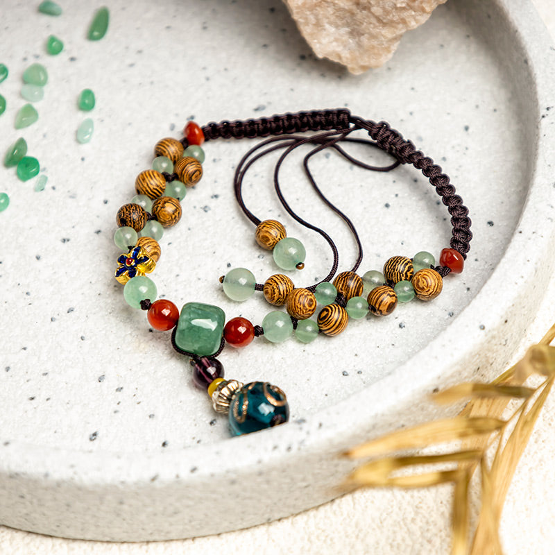 KarmaRipple's Wenge Wood Green Aventurine Balance Protection Anklet p2