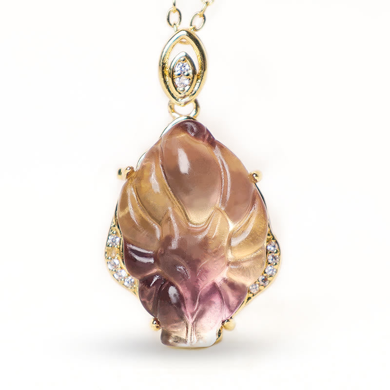 KarmaRipple's Authentic Colorful Fluorite Nine Tailed Fox Protection Pendant Necklace p6