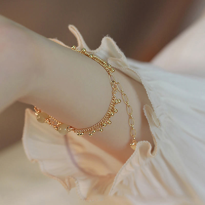 KarmaRipple's 14K Gold Plated 2 Layers Hetian Jade Bead Fortune Prosperity Bracelet p6