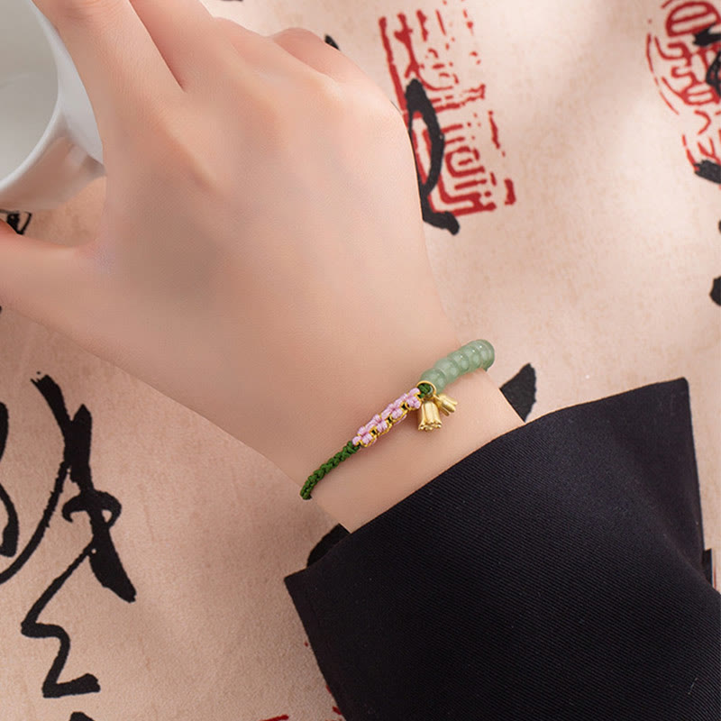 KarmaRipple's Handmade Jade Bead Lily of the Valley Talisman Fortune Woven Bracelet p9