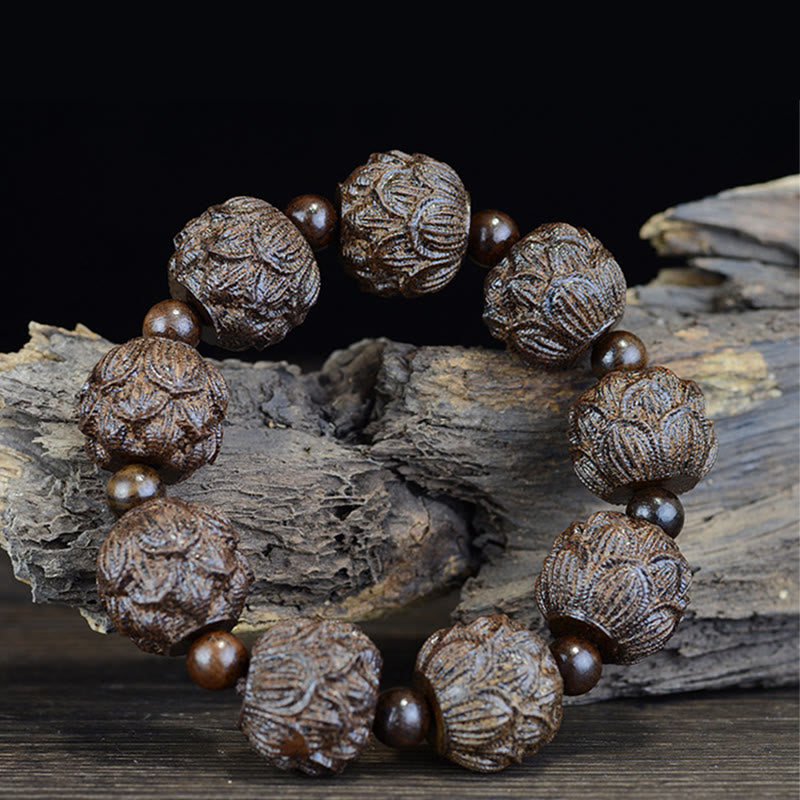 KarmaRipple's Ebony Wood Eighteen Arhats Lotus Dragon Engraved Balance Bracelet p5