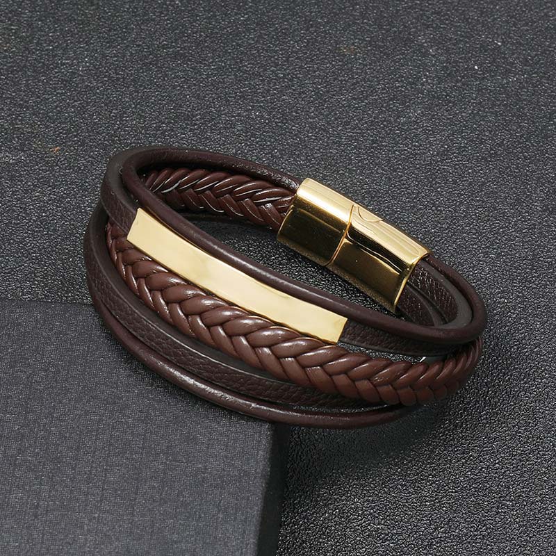 KarmaRipple's Simple Design Titanium Steel Leather Fortune Bracelet p5