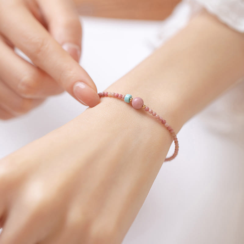 KarmaRipple's 14K Gold Plated Authentic Rhodonite Loving Energy Chain Bracelet p4