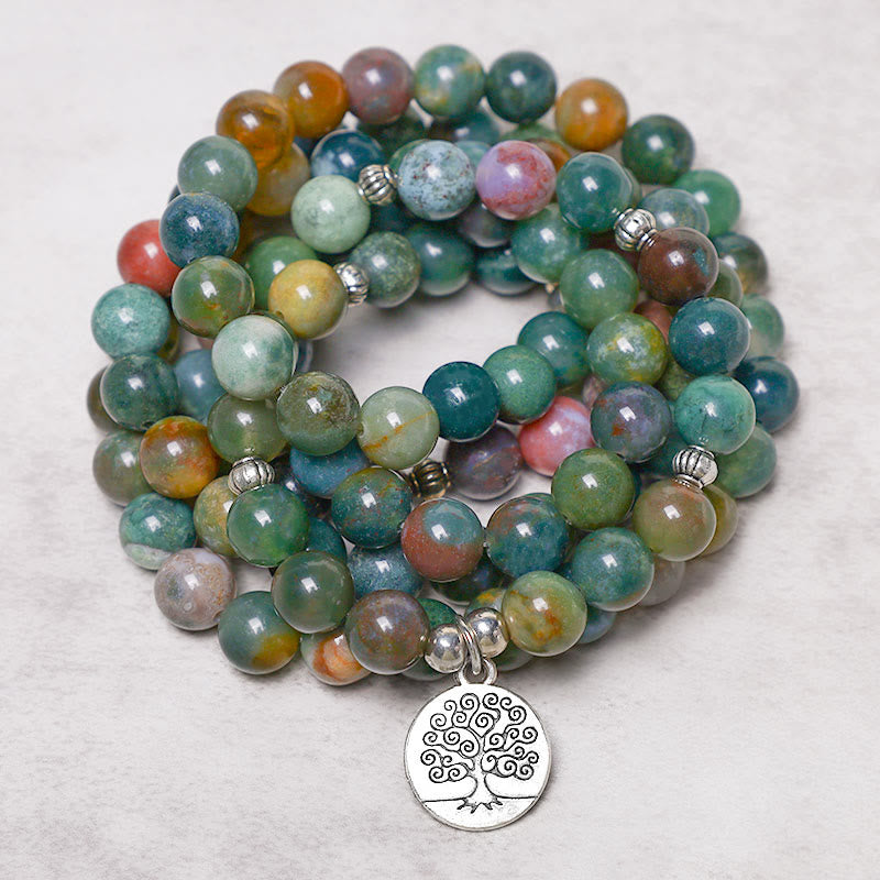 KarmaRipple's 108 Mala Beadwork Indian Agate Lotus OM Buddha Tree of life Positive Calm Bracelet p8