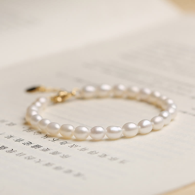 KarmaRipple's 14K Gold Plated Authentic Pearl Gemstone Shell Talisman Bead Bracelet p2