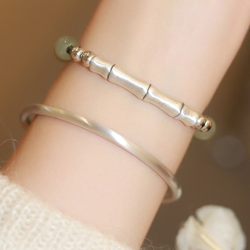 KarmaRipple's 925 Sterling Silver Authentic Jade Fu Character Bamboo Abundance Bracelet p12