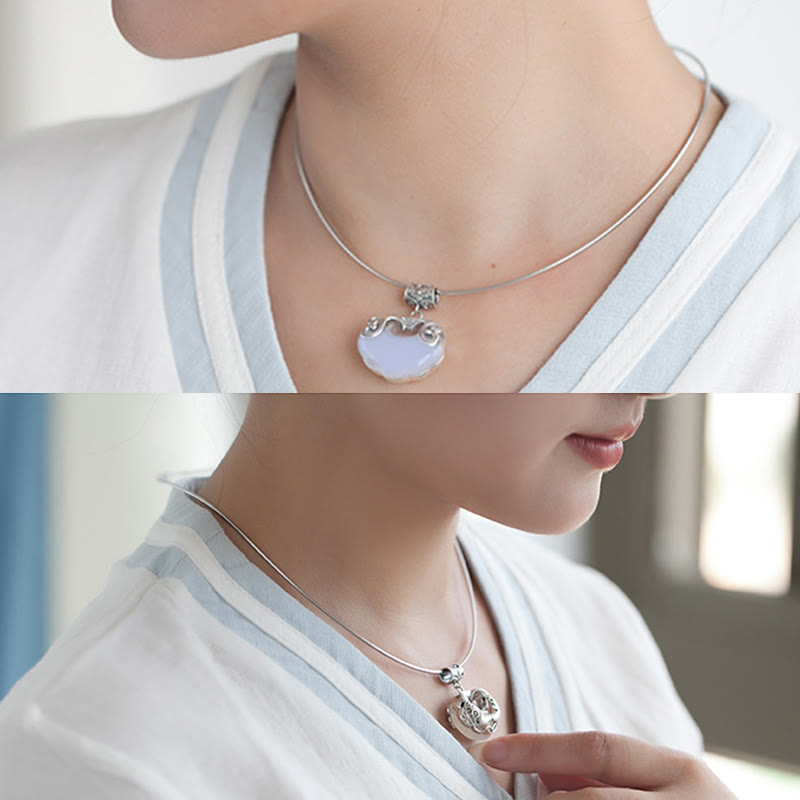 KarmaRipple's 925 Sterling Silver Authentic Chalcedony Lock of Good Wishes Koi Fish Fortune Pendant Necklace p7