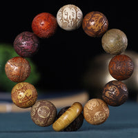 Bracelet calme sculpté en bois de rose, bois de santal vert, bois d'ébène, bronze, zodiaque chinois de KarmaRipple