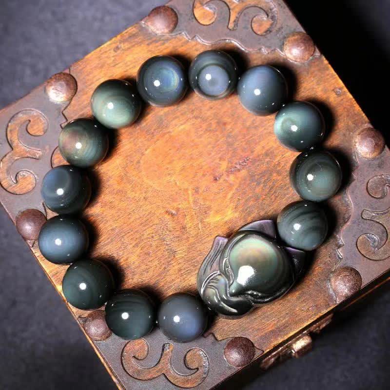 KarmaRipple's Rainbow Obsidian Fox Balancing Positive Bracelet p3