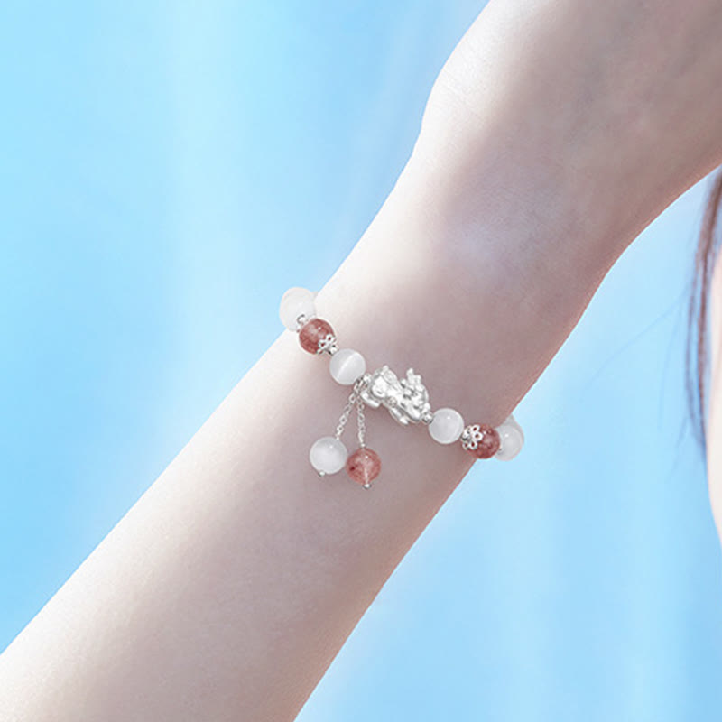 KarmaRipple's Authentic Cat's Eye Moonstone Strawberry Quartz PiXiu Support Bracelet p12