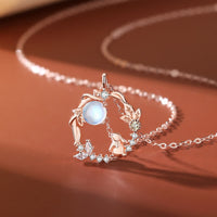 Collier et boucles d'oreilles avec pendentif en argent sterling 925 et pierre de lune, motif fleur de lune, année du lapin, KarmaRipple