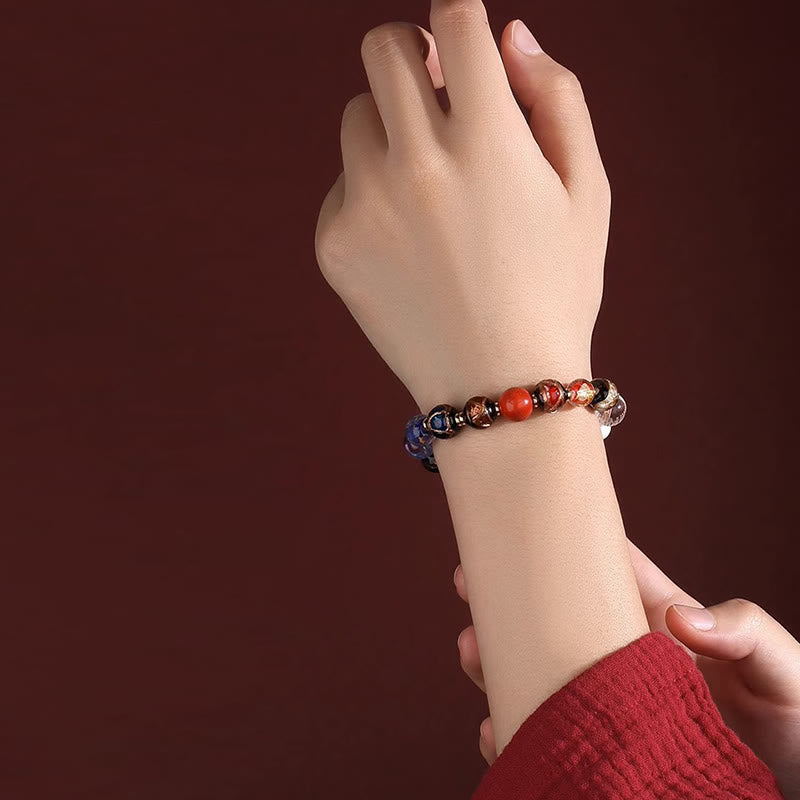 KarmaRipple's Tibetan Colorful Incense Ash Liuli Glass Bead Om Mani Padme Hum Dorje Vajra 18 Beadwork Wrist Mala p14