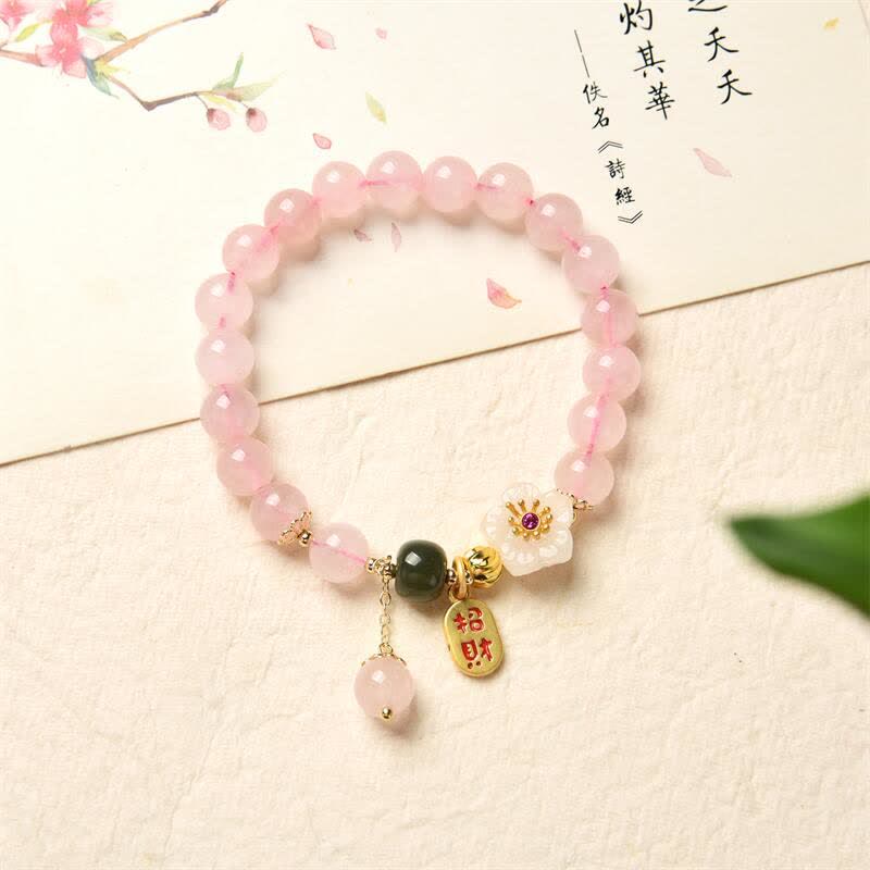 KarmaRipple's Authentic Pink Gemstone Jade Flower Warm Love Bracelet p7