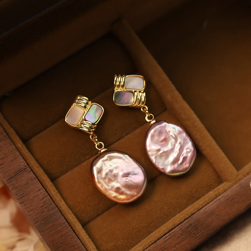 KarmaRipple's 925 Sterling Silver Posts Bronze Plated Gold Authentic Baroque Pearl Balancing Drop Earrings p5